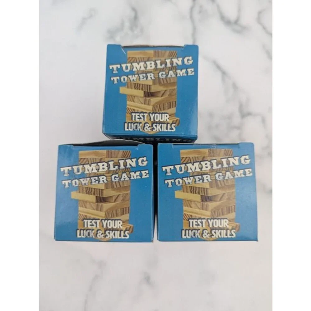 3 Tumbling Tower Stacking Game Wooden Mini Travel Size 36 Pc Wood Blocks Craft